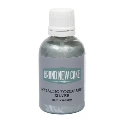Hot BrandNewCake Metallic Food Paint Zilver met Kwastje 60g