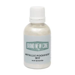 BrandNewCake Metallic Food Paint Wit met Kwastje 60g