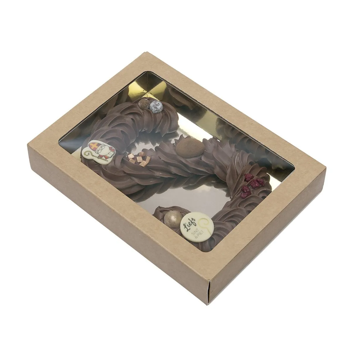 Hot BrandNewCake Chocoladeletterdoos GK7 Kraft / Goud 26st