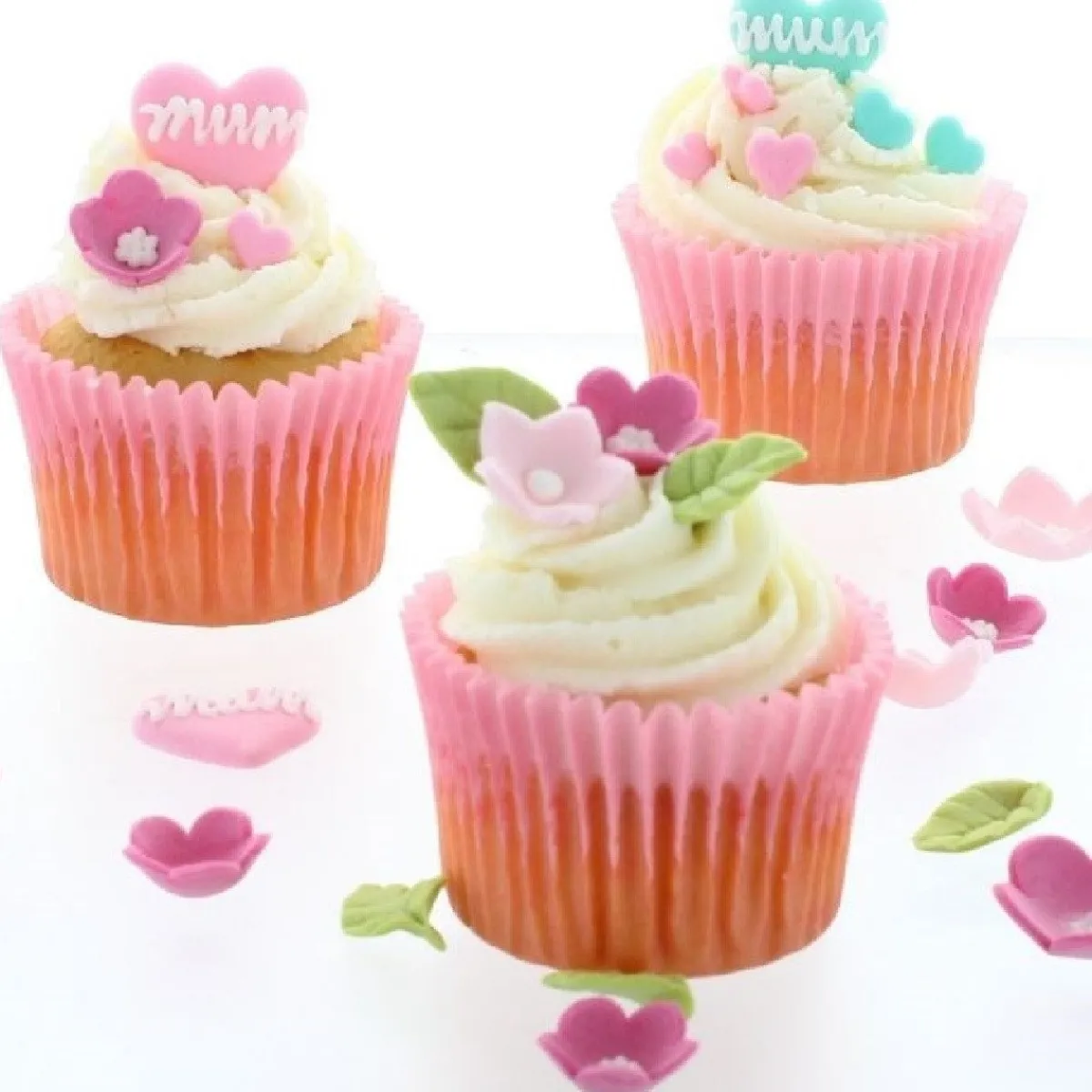 Culpitt Suikerdecoratie Bloemen en Bladeren Roze 16st.