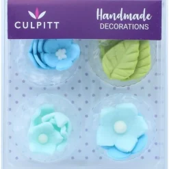 New Culpitt Suikerdecoratie Bloemen en Bladeren Blauw 16st.