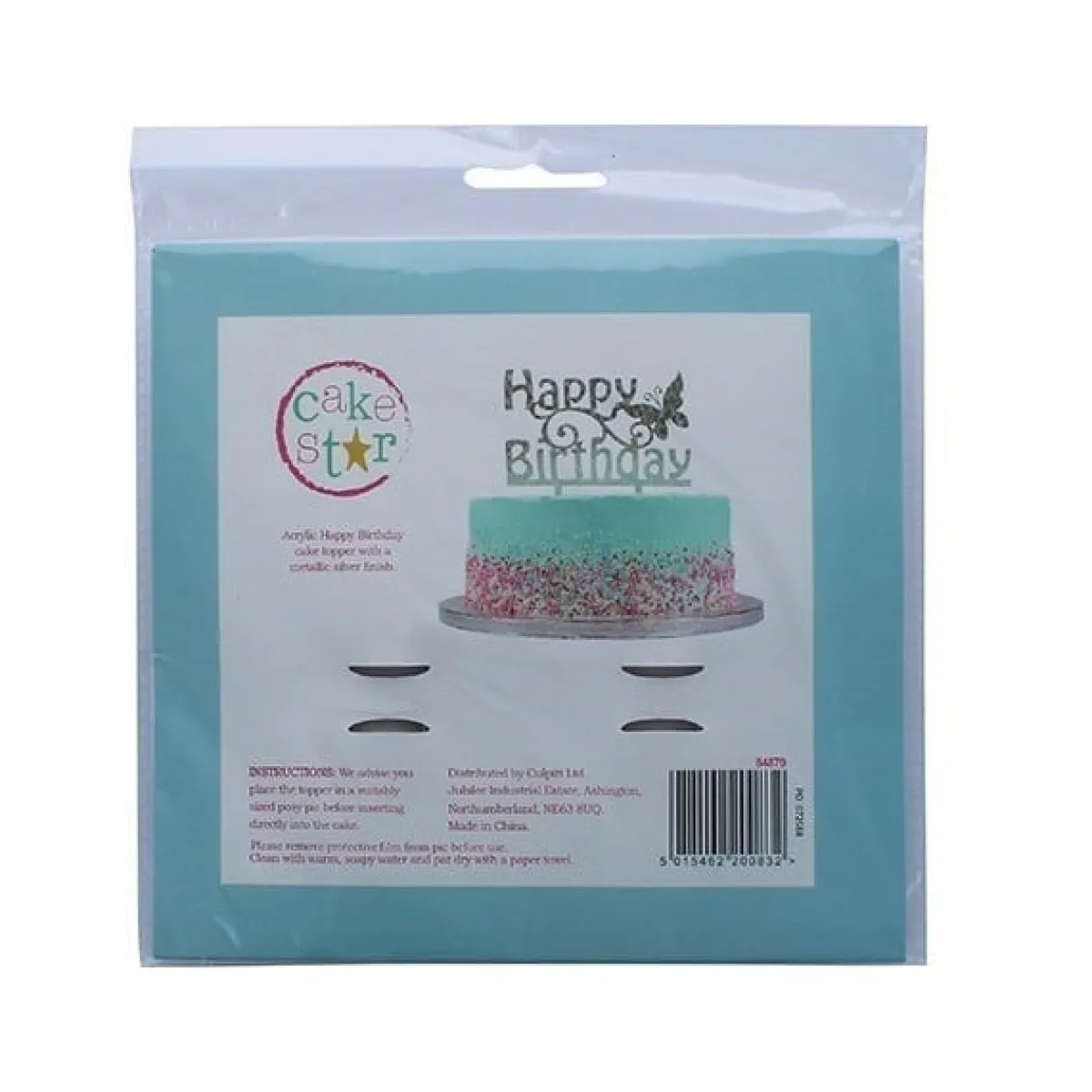 Sale Culpitt Taarttopper Acryl Happy Birthday Zilver 150x85mm