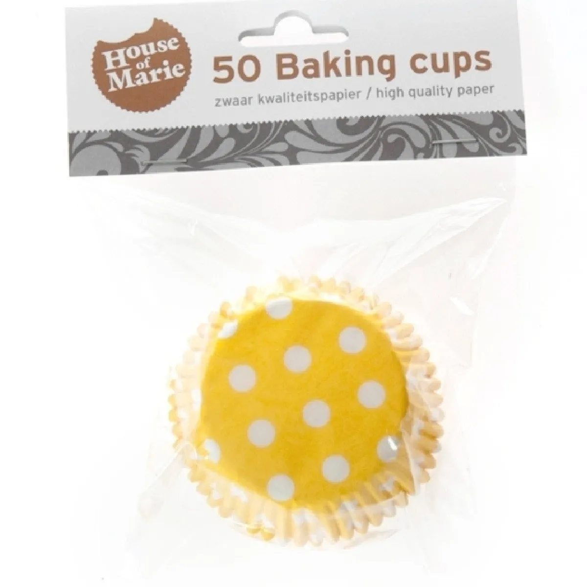 Discount House of Marie Cupcake Vormpjes HoM Polkadot Geel 50x33mm. 50st.
