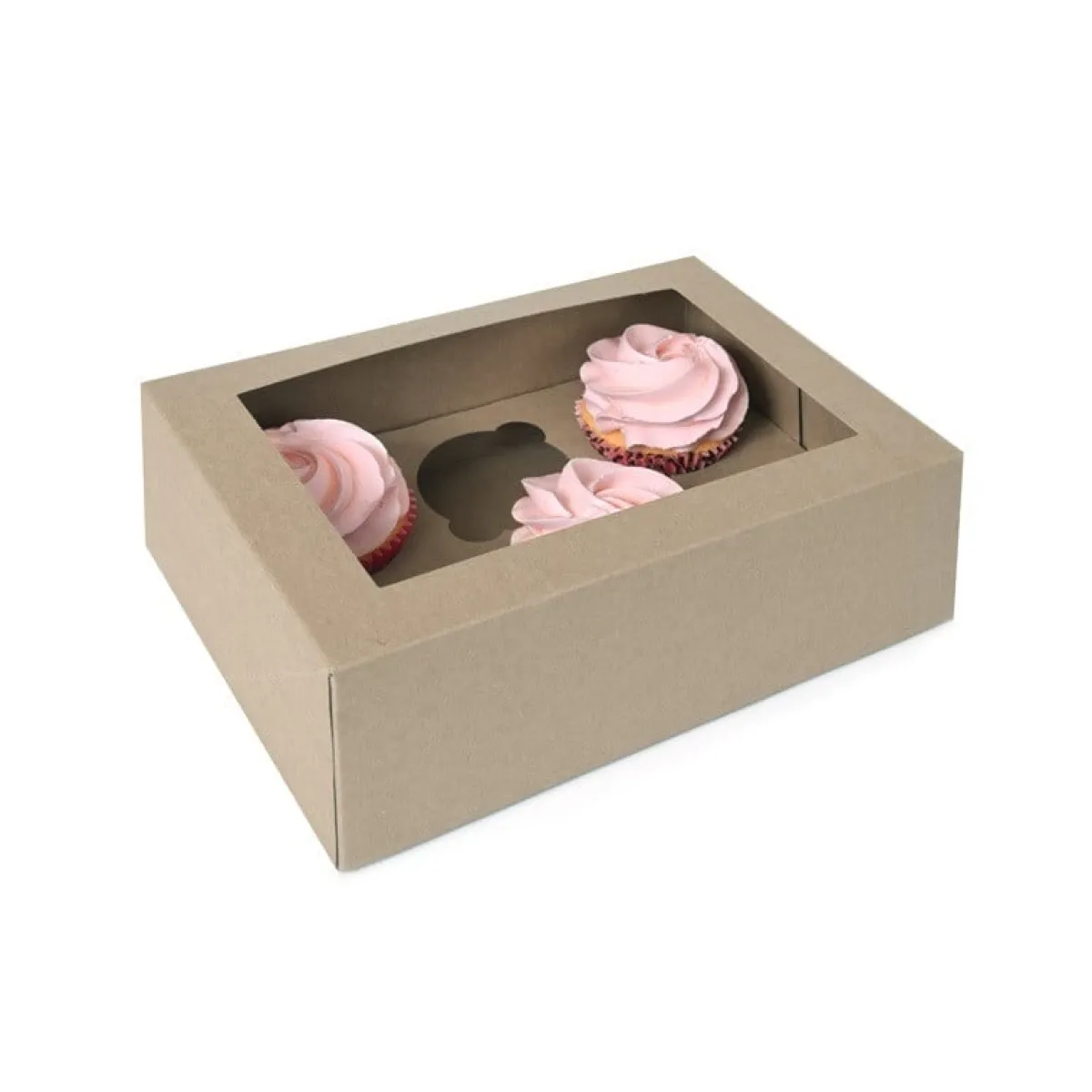House of Marie HoM Cupcake Doosje 6 Kraft (incl. tray met venster) 2st.