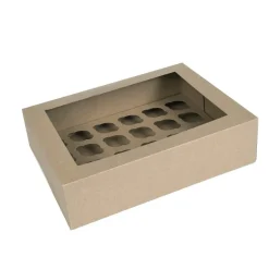 Sale House of Marie HoM Cupcake Doosje 24 MINI Kraft (incl tray met venster) 2st