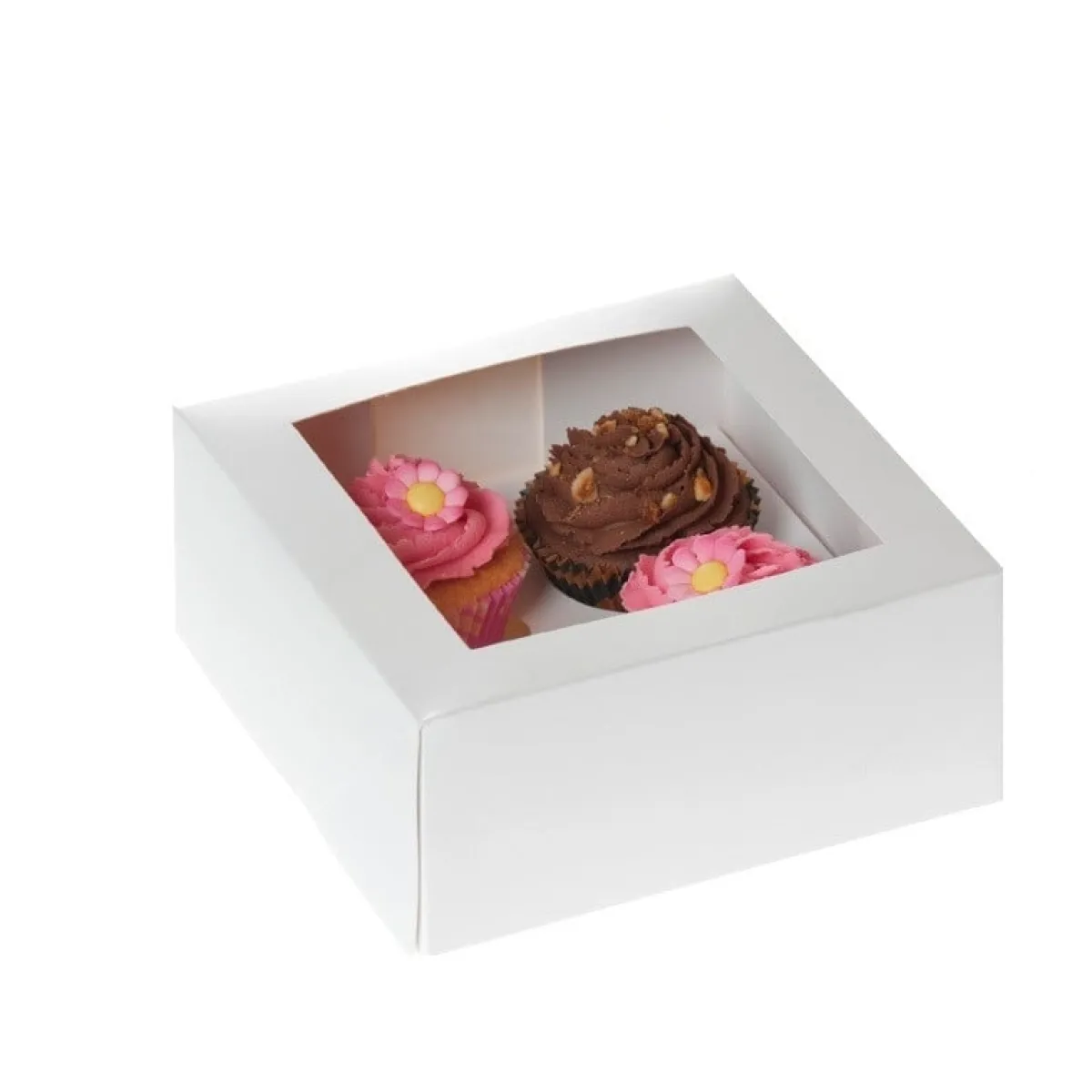 House of Marie HoM Cupcake Doosje 4 Wit (incl. tray met venster) 100st