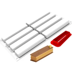 New Silikomart Siliconen Vorm Rechthoek (8) 12,8x3,3cm + cutter