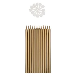 BrandNewCake Taartkaarsjes met houders Lang Goud 12st.