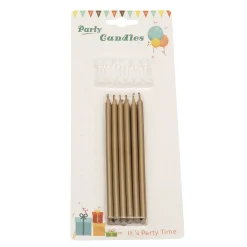 BrandNewCake Taartkaarsjes met houders Lang Goud 12st.