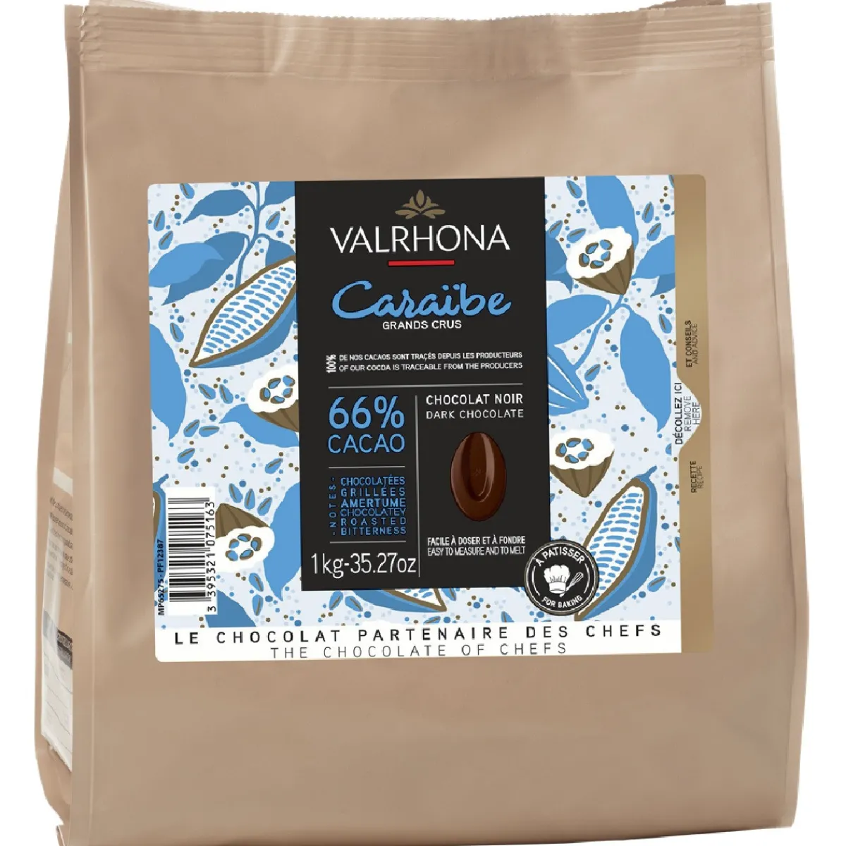 New Valrhona Chocolade Druppels Puur Caraïbe (66%) 1kg